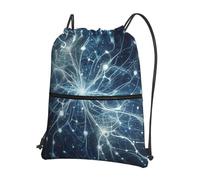 JIUFOTK Mochila informal con cordón y estampado abstracto de neuronas, ideal para exteriores, con bolsillo con cremallera. Bolsa deportiva con cordón para gimnasio y uso diario.