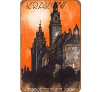 JIUFOTK Reproducción de aspecto vintage de Cracovia, Polonia, Polonia, Europa polaca, anuncio de viaje vintage, impresión de placa de hojalata retro, regalo para mujeres y hombres 8x12 pulgadas