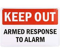 JIUFOTK Señal de aluminio en lata metálica de 8 x 12 pulgadas, color negro y rojo, con alarma de respuesta armada.