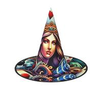 JIUFOTK Sombrero de bruja de Halloween con diseño de la Reina de las Cartas de Póker Americanas y parte superior plegable, ideal para fiestas de cosplay.
