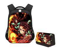 Jiumaocleu Juego de 2 mochilas de anime Kamado Tanjiro, bolsa escolar, estuche para lápices, Hashibira Inosuke/Agatsuma Zen'itsu, mochila escolar impresa para estudiantes, Kamado Tanjiro, M