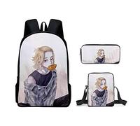 Jiumaocleu Juego de 3 mochilas de anime Manjiro, mochila de anime Matsuno Chifuyu, estuche para lápices Hanemiya Kazutora, bolsa de hombro con impresión 3D, mochila escolar de dibujos animados para