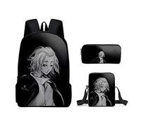 Jiumaocleu Juego de 3 mochilas de anime Manjiro, mochila de anime Matsuno Chifuyu, estuche para lápices Hanemiya Kazutora, bolsa de hombro con impresión 3D, mochila escolar de dibujos animados para