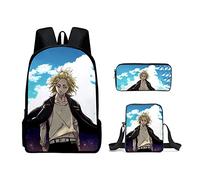 Jiumaocleu Juego de 3 mochilas de anime Manjiro, mochila de anime Matsuno Chifuyu, estuche para lápices Hanemiya Kazutora, bolsa de hombro con impresión 3D, mochila escolar de dibujos animados para
