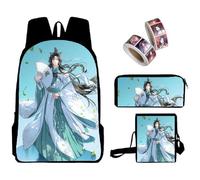 Jiumaocleu Juego de 3 mochilas escolares Tian Guan Ci Fu, mochila de anime, bolsa de hombro, estuche y 2 rollos de calcomanías, mochila de dibujos animados 3D para estudiantes, tipo 1, M