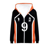 Jiumaocleu Sudadera con capucha de anime Haikyuu con cremallera, uniforme de Karasuno, Hinata Shoyo, sudadera de manga larga con capucha, talla XXS-4XL, No.9 Tobio Kageyama, XXS