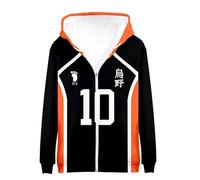 Jiumaocleu Sudadera con capucha de anime Haikyuu con cremallera, uniforme de Karasuno, Hinata Shoyo, sudadera de manga larga con capucha, talla XXS-4XL, No.10 Hinata Shoyo, 4X-Large