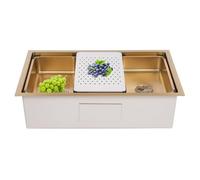 Jiumxliu Fregadero de cocina con aspecto dorado, 76 x 45,8 x 22 cm, nano acero inoxidable, rectangular, empotrable, superior dorado, con accesorios