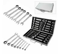 jiumxliu Juego de 22 llaves de carraca articuladas, 6-32 mm, incluye maletín, llave combinada, llave combinada, llave inglesa, acero cromo vanadio