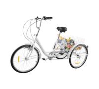 jiumxliu Triciclo para adultos 24 pulgadas 3 ruedas bicicleta 6 velocidades triciclo adulto con cesta de la compra Triciclo para adultos blanco triciclo reclinado para ciudades playas carriles bici y