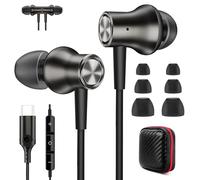 Jiunai Auriculares con Cable para Samsung S25 USB C con micrófono en el oído magnético S M L Auriculares estéreo AUX Audio con Cable para iPhone 16 Pro MAX 16e 15 Plus Galaxy S24 iPad Pixel 10 9 Gris