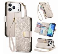 JIUNINE Funda Libro para Blackview Wave 7C, Cartera Mujer con 6 Ranuras para Tarjetas, Monedero Cremallera, Cierre Magnético, Soporte Plegable, Diseño Floral con Hojas en Relieve, Blanco
