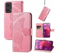 JIUNINE Funda para Motorola Moto G24 / G04 / G04S / Moto E14, Funda de Cuero PU Premium Flip Folio con Dibujos de Mariposa, Cierre Magnético, Ranura para Tarjeta y Soporte Plegable Tapa, Rosado