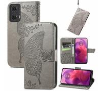 JIUNINE Funda para Motorola Moto G24 / G04 / G04S / Moto E14, Funda de Cuero PU Premium Flip Folio con Dibujos de Mariposa, Cierre Magnético, Ranura para Tarjeta y Soporte Plegable Tapa, Gris