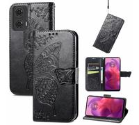 JIUNINE Funda para Motorola Moto G24 / G04 / G04S / Moto E14, Funda de Cuero PU Premium Flip Folio con Dibujos de Mariposa, Cierre Magnético, Ranura para Tarjeta y Soporte Plegable Tapa, Negro