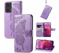 JIUNINE Funda para Motorola Moto G24 / G04 / G04S / Moto E14, Funda de Cuero PU Premium Flip Folio con Dibujos de Mariposa, Cierre Magnético, Ranura para Tarjeta y Soporte Plegable Tapa, Púrpura
