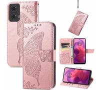 JIUNINE Funda para Motorola Moto G24 / G04 / G04S / Moto E14, Funda de Cuero PU Premium Flip Folio con Dibujos de Mariposa, Cierre Magnético, Ranura para Tarjeta y Soporte Plegable Tapa, Oro Rosa