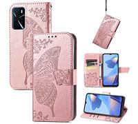 JIUNINE Funda para OPPO A16 / A16S / A54S, Antigolpes Carcasa Libro con Tapa en Cuero Flip Case Cover con Dibujos de Mariposa, Cierre Magnético, Cartera y Soporte para OPPO A54S / A16S, Oro Rosa
