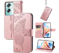 JIUNINE Funda para OPPO A79 5G / OnePlus Nord N30 SE 5G, Funda de Cuero PU Premium Flip Folio con Dibujos de Mariposa, Cierre Magnético, Ranura para Tarjeta y Soporte Plegable Tapa, Oro Rosa
