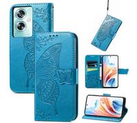 JIUNINE Funda para OPPO A79 5G / OnePlus Nord N30 SE 5G, Funda de Cuero PU Premium Flip Folio con Dibujos de Mariposa, Cierre Magnético, Ranura para Tarjeta y Soporte Plegable Tapa, Azul