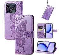 JIUNINE Funda para Realme C53 / C51 / Realme Note 50, Funda de Cuero PU Premium Flip Folio con Dibujos de Mariposa, Cierre Magnético, Ranura para Tarjeta, Plegable Tapa Libro Carcasa, Púrpura
