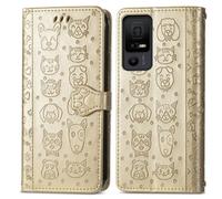 JIUNINE Funda para TCL 40NxtPaper 5G, Antigolpes Carcasa Libro con Tapa en Cuero Flip Case Cover con Patrón de Perro y Gato Cierre Magnético, Cartera y Soporte para TCL 40NxtPaper 5G, Oro