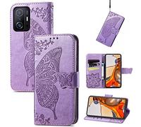 JIUNINE Funda para Xiaomi Mi 11T / 11T Pro, Antigolpes Carcasa Libro con Tapa en Cuero Flip Case Cover con Dibujos de Mariposa, Cierre Magnético, Cartera y Soporte para Xiaomi Mi 11T, Púrpura