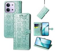 JIUNINE Funda para XIAOMI Poco C85, Antigolpes Carcasa Libro con Tapa en Cuero Flip Case Cover con Patrón de Perro y Gato Cierre Magnético, Cartera y Soporte, Verde