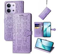 JIUNINE Funda para XIAOMI Poco C85, Antigolpes Carcasa Libro con Tapa en Cuero Flip Case Cover con Patrón de Perro y Gato Cierre Magnético, Cartera y Soporte, Púrpura