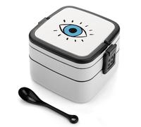 JiuPopular Bento Box, lonchera de mal de ojo, cajas de almacenamiento de alimentos de 2 capas con asa