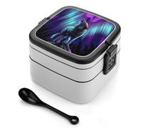 JiuPopular Bento Box, Wolves Howl in The Northern Lights - Fiambrera de 2 capas con asa