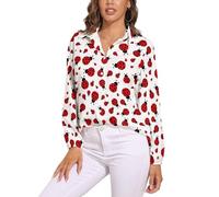 JiuPopular Blusa de manga larga con estampado de guepardo rosa para mujer, camisa con botones para fiesta de trabajo, Patrón de mariquitas moteado infinito, L