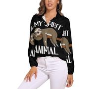 JiuPopular Blusa de manga larga para mujer, color azul y verde azulado, con botones, para fiesta de trabajo, My Sprirt Animal Sloth, XXL