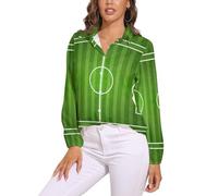 JiuPopular Blusa de manga larga para mujer, diseño de erizo de dibujos animados, camisa con botones para fiesta de trabajo, Campo de fútbol verde, XL
