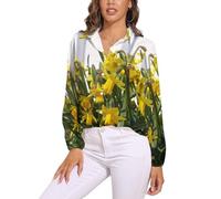 JiuPopular Blusa de manga larga para mujer, diseño de ramo de narcisos, camisa con botones para fiesta de trabajo, Ramo de narcisos, XL