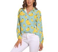 JiuPopular Blusa de manga larga para mujer, diseño de Zombies Dead Men Walking Body at Night, camisa de manga larga con botones para fiesta de trabajo, Plátanos de dibujos animados, S