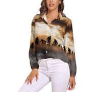 JiuPopular Blusa de manga larga para mujer, diseño de Zombies Dead Men Walking Body at Night, camisa de manga larga con botones para fiesta de trabajo, Zombies Dead Men Walking Body at Night, S
