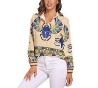 JiuPopular Blusa de manga larga para mujer, diseño de Zombies Dead Men Walking Body at Night, camisa de manga larga con botones para fiesta de trabajo, Escarabajo egipcio, S