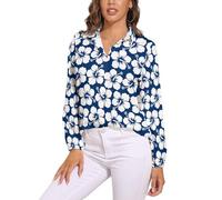 JiuPopular Blusa de manga larga para mujer, diseño de Zombies Dead Men Walking Body at Night, camisa de manga larga con botones para fiesta de trabajo, Estilo hawaiano de flores, XL