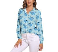 JiuPopular Blusa de manga larga para mujer, diseño de Zombies Dead Men Walking Body at Night, camisa de manga larga con botones para fiesta de trabajo, Tiburón animado, XL