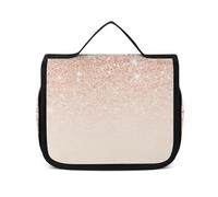 JiuPopular Bolsa de aseo colgante, bonita bolsa de aseo de bulldog francés, bolsa de maquillaje para viajes, negocios, vacaciones, Purpurina sintética de oro rosa, 22.5x18.5cm
