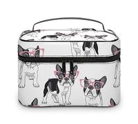 JiuPopular Bolsa de cosméticos, bolsa de maquillaje Yorkshire Terrier, bolsa de aseo de viaje de cuero para mujer, Bulldogs franceses, 25x18x15cm