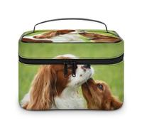 JiuPopular Bolsa de cosméticos, bolsa de maquillaje Yorkshire Terrier, bolsa de aseo de viaje de cuero para mujer, Cavalier King Charles Spaniel, 25x18x15cm