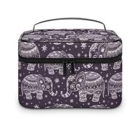 JiuPopular Bolsa de cosméticos, bolsa de maquillaje Yorkshire Terrier, bolsa de aseo de viaje de cuero para mujer, Lindo elefante de dibujos animados, 25x18x15cm