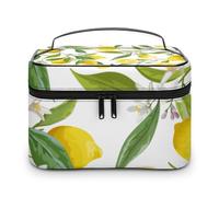 JiuPopular Bolsa de cosméticos, bolsa de maquillaje Yorkshire Terrier, bolsa de aseo de viaje de cuero para mujer, Amarillo Limón, 25x18x15cm