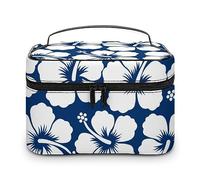 JiuPopular Bolsa de cosméticos, bolsa de maquillaje Yorkshire Terrier, bolsa de aseo de viaje de cuero para mujer, Estilo hawaiano de flores, 25x18x15cm