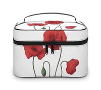 JiuPopular Bolsa de cosméticos, bolsa de maquillaje Yorkshire Terrier, bolsa de aseo de viaje de cuero para mujer, Flores de amapola, 25x18x15cm