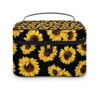 JiuPopular Bolsa de cosméticos, bolsa de maquillaje Yorkshire Terrier, bolsa de aseo de viaje de cuero para mujer, Girasoles de primavera, flores retro, 25x18x15cm