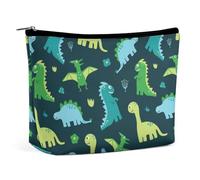 JiuPopular Bolsa de cosméticos, divertida bolsa de maquillaje camaleón, bolsa de aseo portátil con cremallera para uso diario, viajes, Fondo azul con dinosaurios, Talla única
