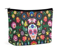 JiuPopular Bolsa de cosméticos, divertida bolsa de maquillaje camaleón, bolsa de aseo portátil con cremallera para uso diario, viajes, Calaveras mexicanas de azúcar, Talla única